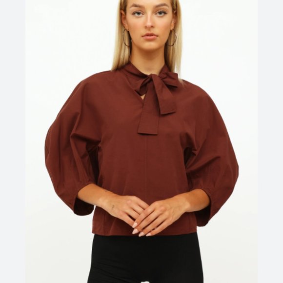 Marni Brown Lavaillare Puff Sleeve Top - Picture 1 of 12